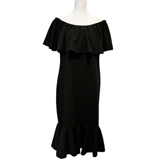 LuLaRoe CiCi Off Shoulder Black Dress With Ruffles BodyCon Size XL NEW - Picture 3 of 15